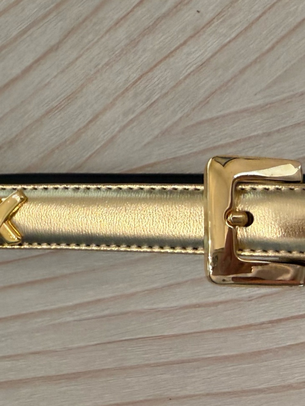 Gold Metallic Leather Womens Belt with Shiny Buckle M